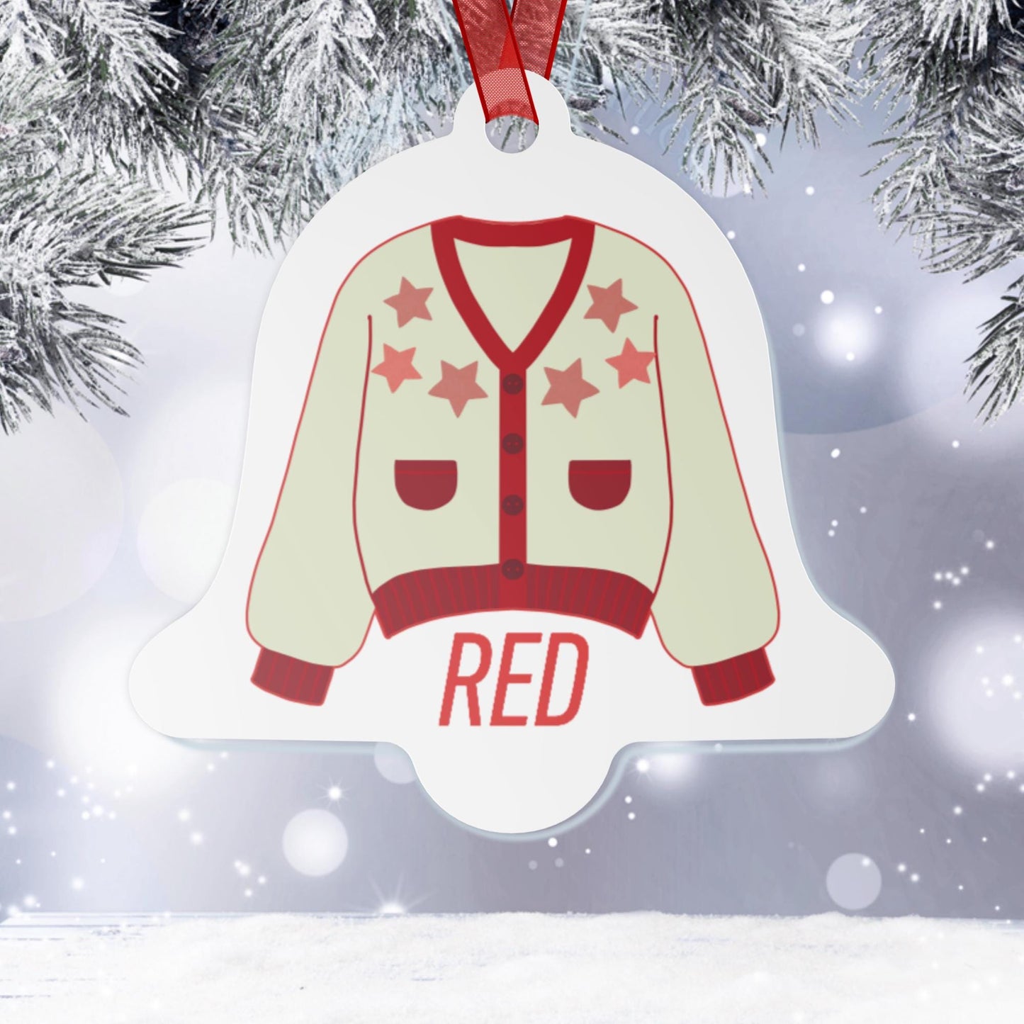 Red Cardigan Metal Bell Ornament for Swifties